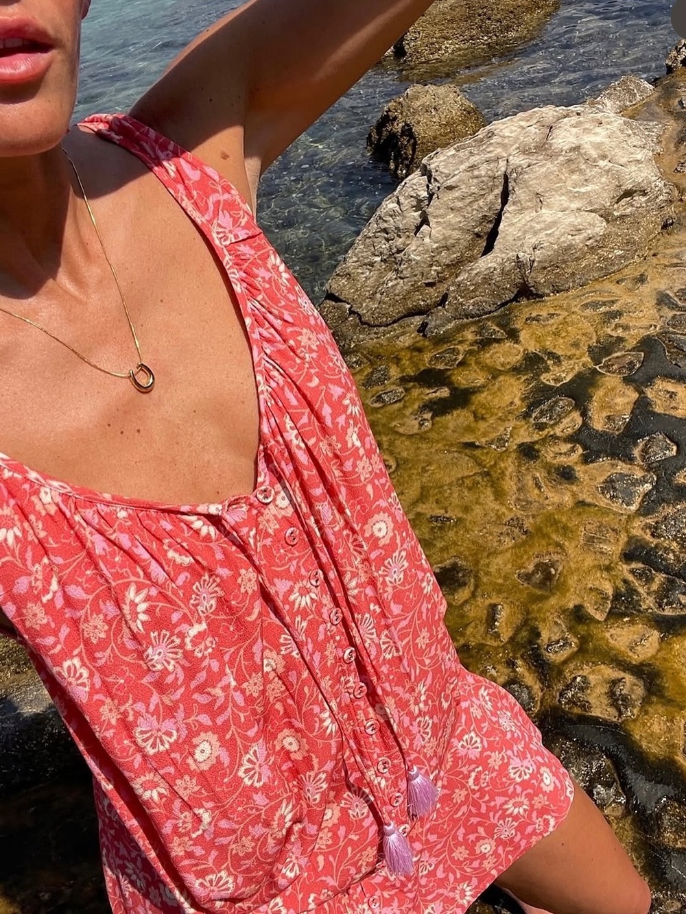 Spell Coral Pink Floral Tassel Slip Dress - Picture 3 of 6